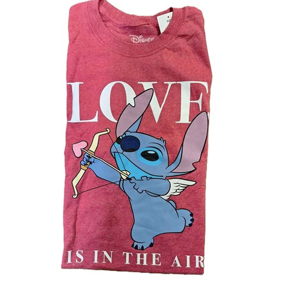 Disney Men's Stitch "Love is in the air" Short Sleeve T-Shirt Small Red NWT